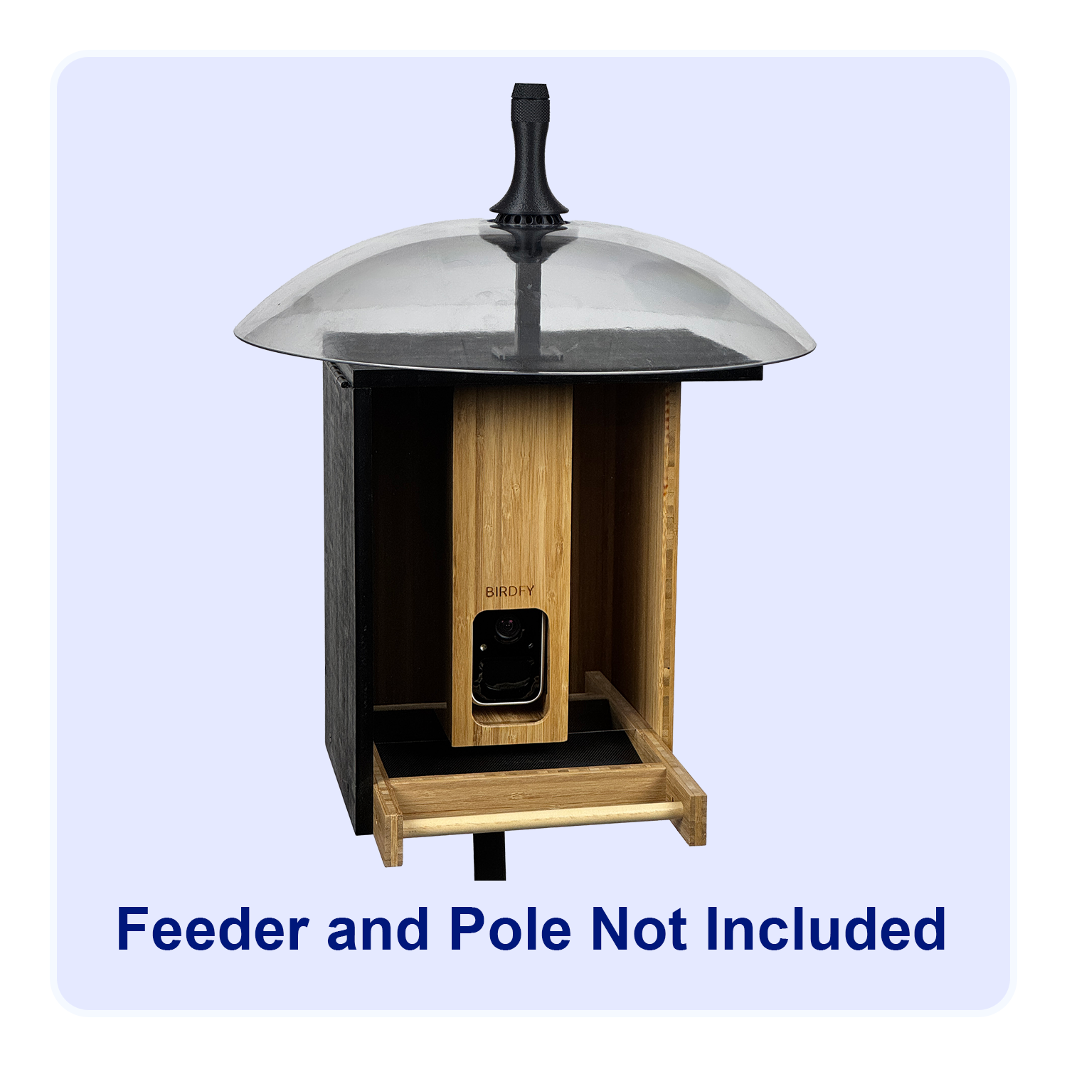 The Birdfy Bamboo smart camera bird feeder protected with a rain dome