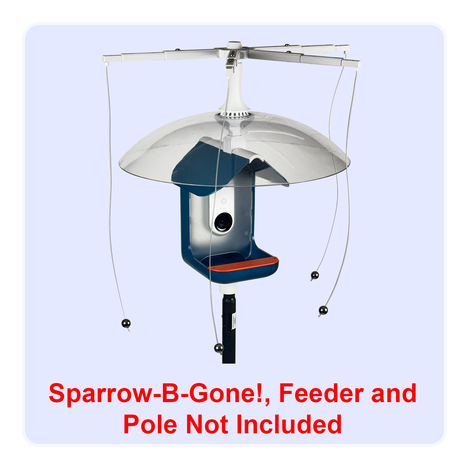 Combined product shot of Sparrow-B-Gone and Rain-B-Gone on a Bird Buddy Regular roof smart bird feeder