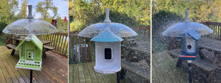 A Birdfy 1 smart camera feeder protected from the weather with Rain-B-Gone!